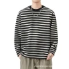 Black striped long-sleeved T-shirt for men, a loose and contrasting color round soul base layer top from the 2025 autumn fashion brand Item Picture